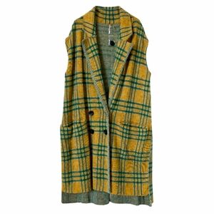 Free People Sunflower Spruce Plaid Sleeveless Peacoat Vest Long Coat M